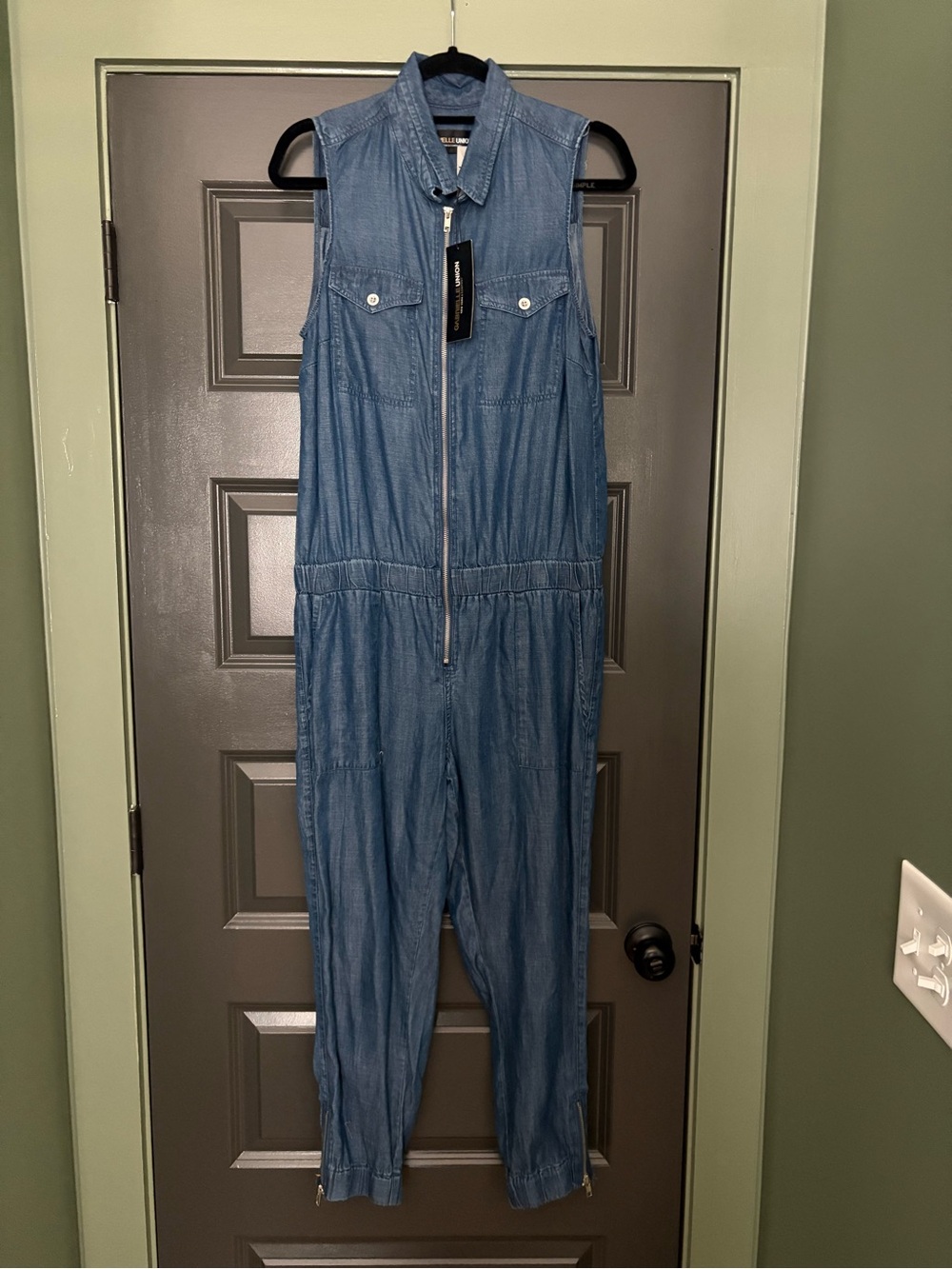New York & Company Sleeveless Denim Jumpsuit - Light Blue